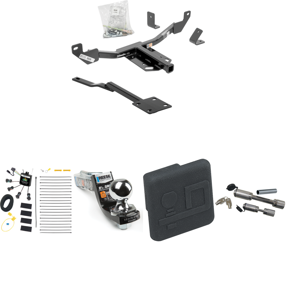 Fits 2016-2016 Chevrolet Malibu Trailer Hitch Tow PKG w/ 4-Flat Zero Contact "No Splice" Wiring Harness + Interlock Starter Kit w/ 2" Ball 2-1/2" Drop 2" Rise + Hitch Cover + Dual Hitch & Coupler Locks (For Limited, Except LTZ & Canada Models (Old Bo