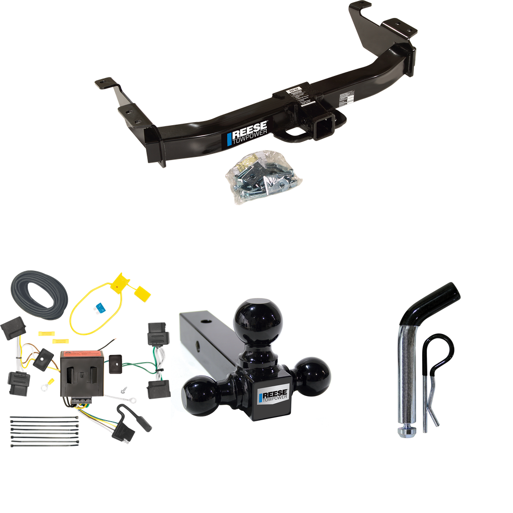 Fits 2008-2014 Ford E-350 Econoline Super Duty Trailer Hitch Tow PKG w/ 4-Flat Wiring Harness + Triple Ball Ball Mount 1-7/8" & 2" & 2-5/16" Trailer Balls + Pin/Clip By Reese Towpower