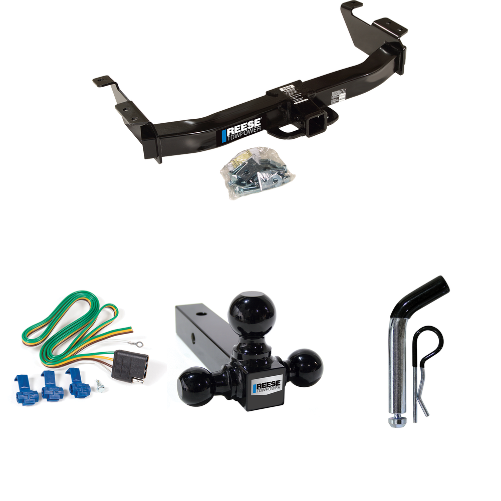 Fits 2003-2007 Ford E-350 Econoline Super Duty Trailer Hitch Tow PKG w/ 4-Flat Wiring Harness + Triple Ball Ball Mount 1-7/8" & 2" & 2-5/16" Trailer Balls + Pin/Clip By Reese Towpower