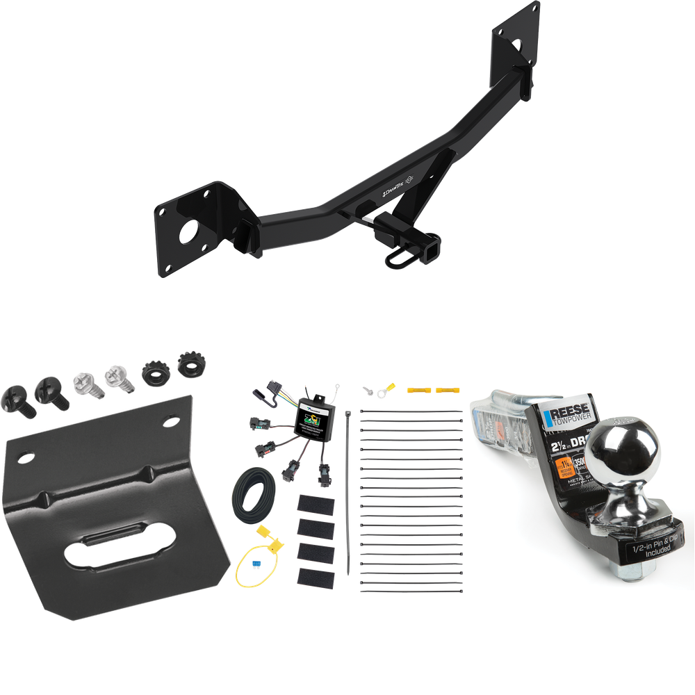 Fits 2017-2019 Buick LaCrosse Trailer Hitch Tow PKG w/ 4-Flat Zero Contact "No Splice" Wiring Harness + Interlock Starter Kit w/ 2" Ball 2-1/2" Drop 2" Rise + Wiring Bracket By Draw-Tite