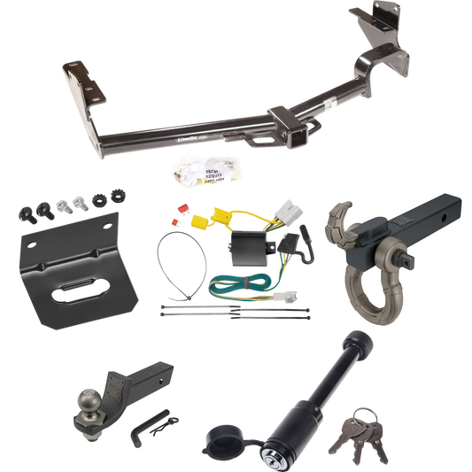 Fits 2008-2013 Toyota Highlander Trailer Hitch Tow PKG w/ 4-Flat Wiring + Interlock Tactical Starter Kit w/ 2" Drop & 2" Ball + Tactical Hook & Shackle Mount + Tactical Dogbone Lock + Wiring Bracket By Draw-Tite