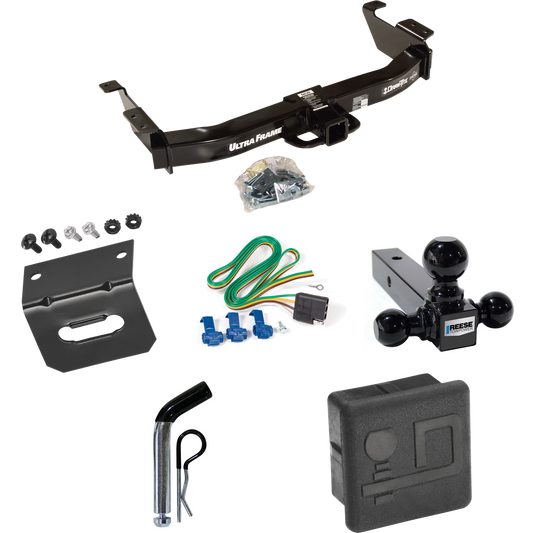 Fits 2003-2007 Ford E-250 Econoline Trailer Hitch Tow PKG w/ 4-Flat Wiring Harness + Triple Ball Ball Mount 1-7/8" & 2" & 2-5/16" Trailer Balls + Pin/Clip + Hitch Cover + Wiring Bracket By Draw-Tite