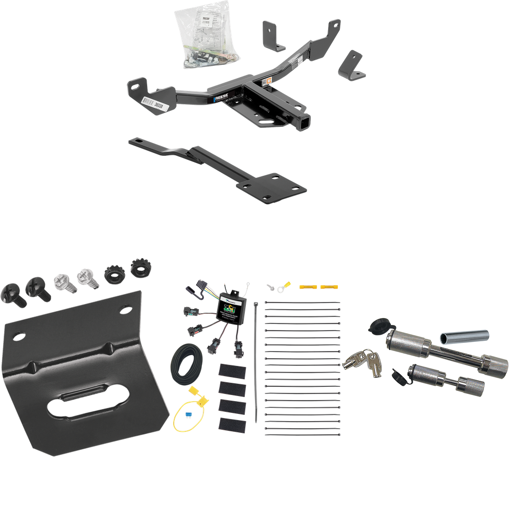 Fits 2016-2016 Chevrolet Malibu Trailer Hitch Tow PKG w/ 4-Flat Zero Contact "No Splice" Wiring Harness + Wiring Bracket + Dual Hitch & Coupler Locks (For Limited LTZ, Except Canada Models (Old Body Style) Models) By Reese Towpower