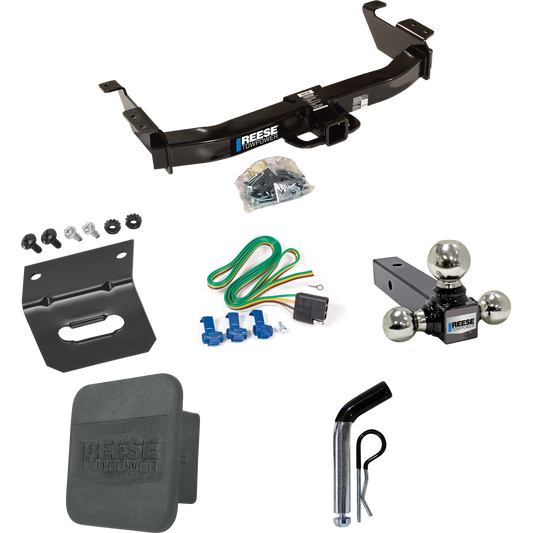 Fits 2003-2007 Ford E-250 Econoline Trailer Hitch Tow PKG w/ 4-Flat Wiring Harness + Triple Ball Ball Mount 1-7/8" & 2" & 2-5/16" Trailer Balls + Pin/Clip + Hitch Cover + Wiring Bracket By Reese Towpower