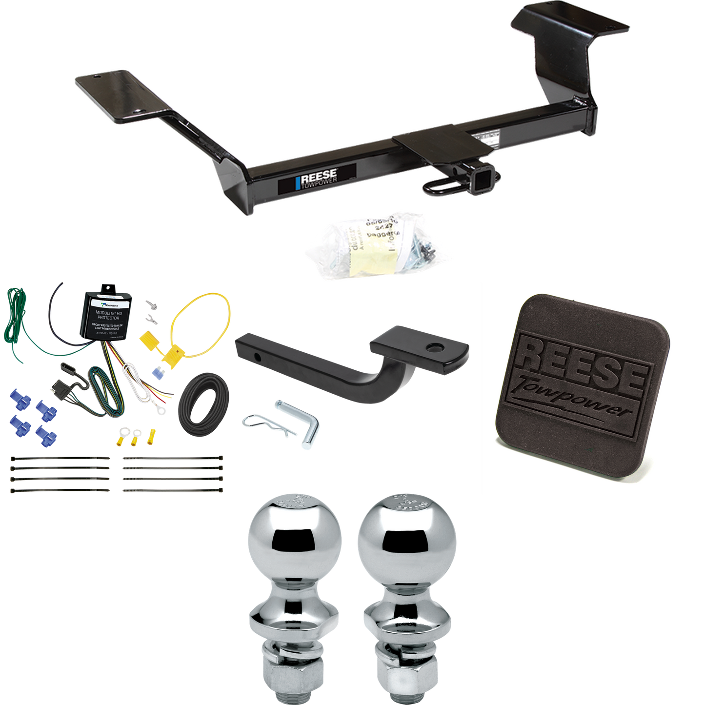 Se adapta al paquete de enganche de remolque Pontiac Bonneville 2000-2005 con arnés de cableado de 4 planos + barra de tracción + bola de 1-7/8" + 2" + cubierta de enganche de Reese Towpower