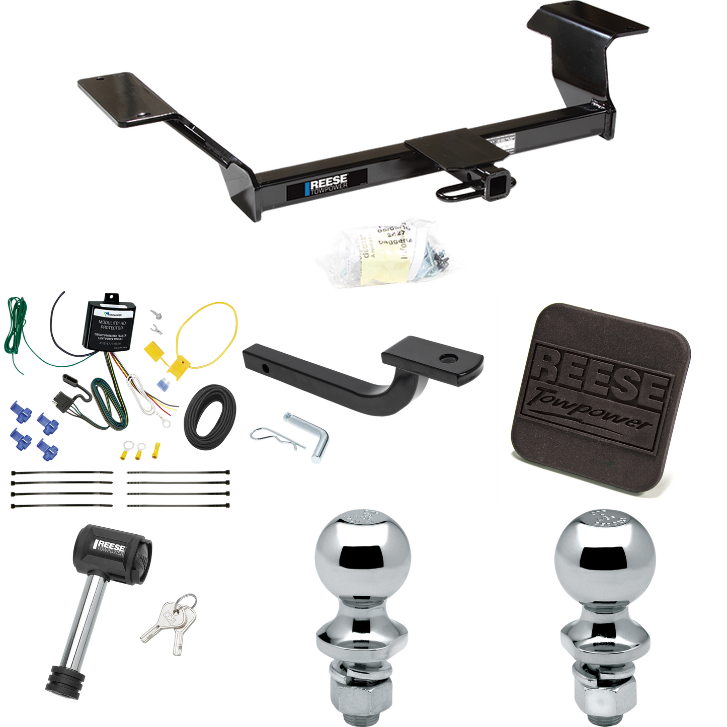 Se adapta al paquete de enganche de remolque Pontiac Bonneville 2000-2005 con arnés de cableado de 4 planos + barra de tracción + bola de 1-7/8" + 2" + cubierta de enganche + bloqueo de enganche de Reese Towpower