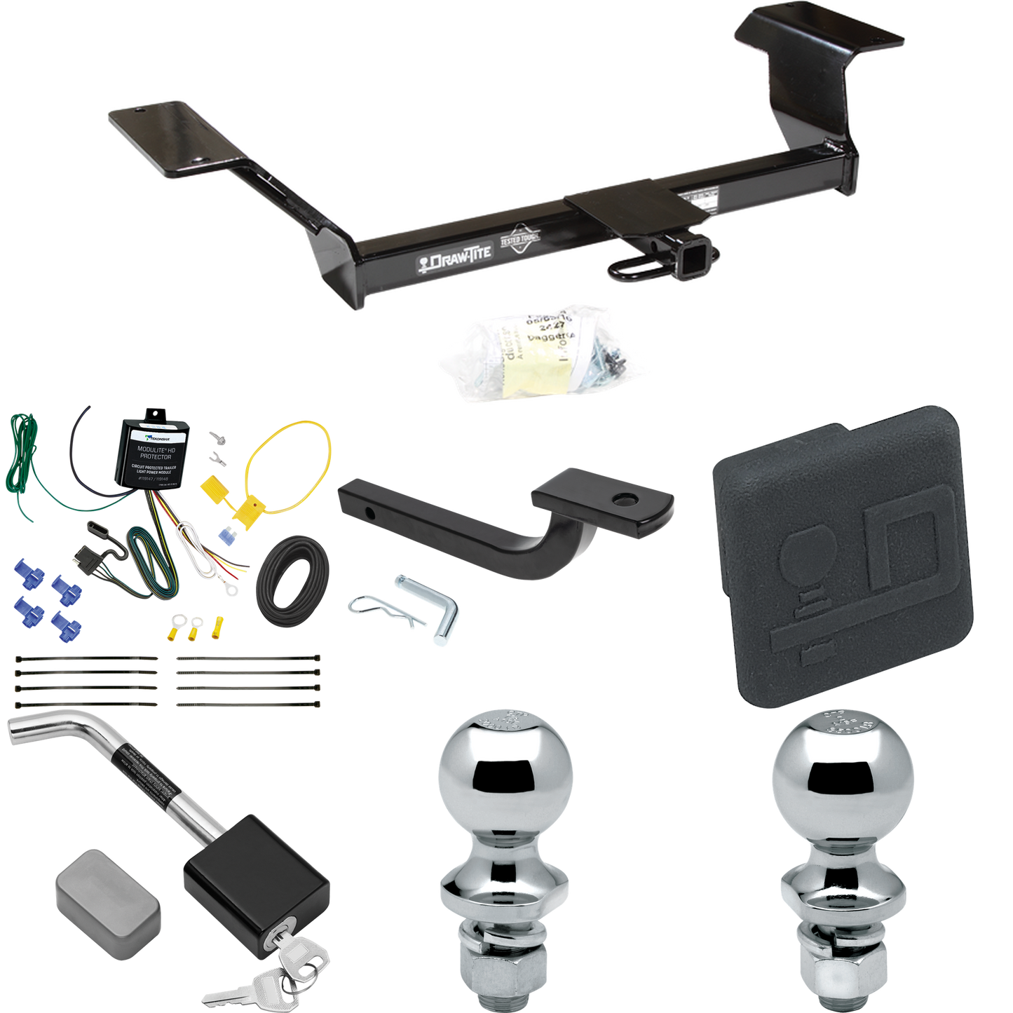 Se adapta al paquete de enganche de remolque Pontiac Bonneville 2000-2005 con arnés de cableado de 4 planos + barra de tracción + bola de 1-7/8" + 2" + cubierta de enganche + bloqueo de enganche de Draw-Tite