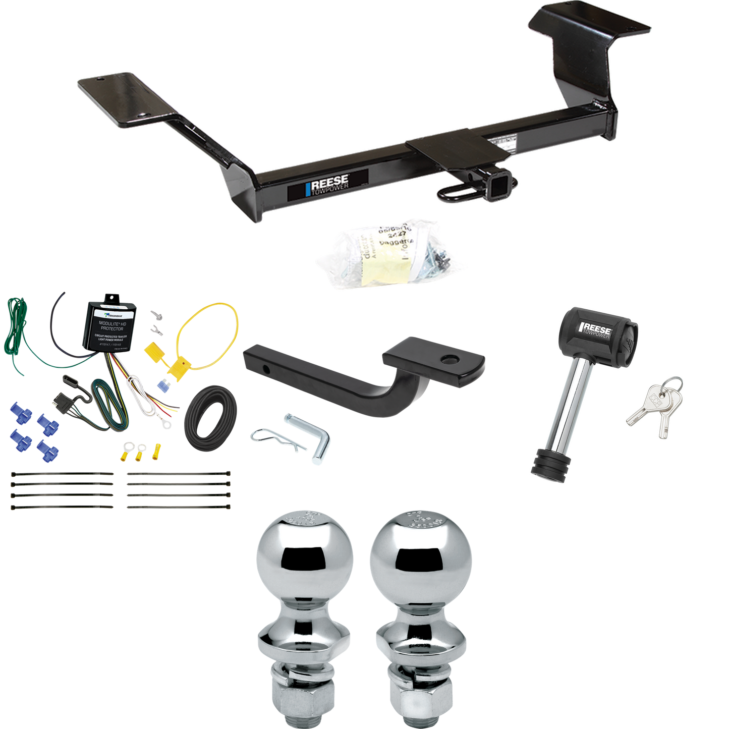 Se adapta al paquete de enganche de remolque Pontiac Bonneville 2000-2005 con arnés de cableado de 4 planos + barra de tracción + bola de 1-7/8" + 2" + bloqueo de enganche de Reese Towpower