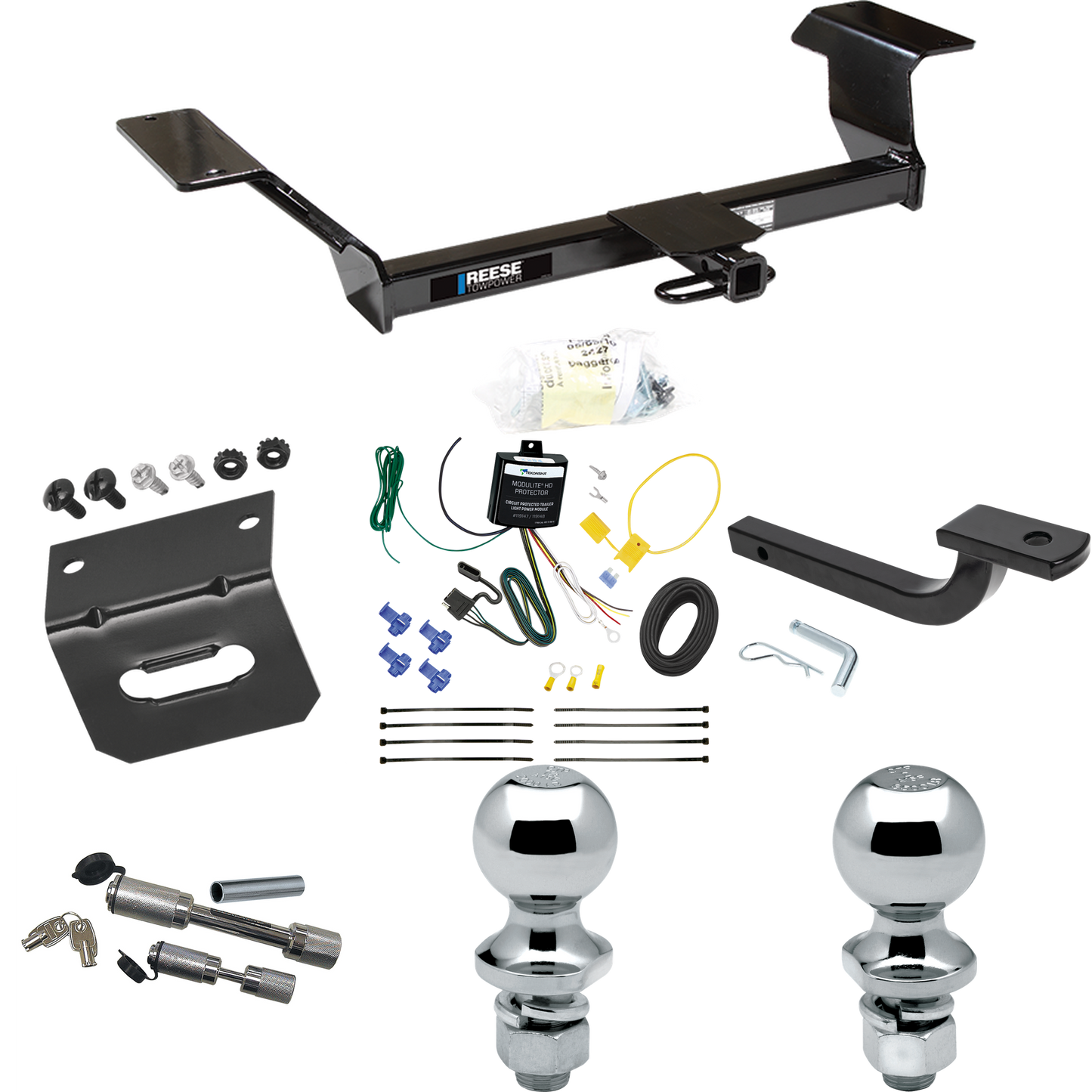 Fits 2000-2005 Pontiac Bonneville Trailer Hitch Tow PKG w/ 4-Flat Wiring Harness + Draw-Bar + 1-7/8" + 2" Ball + Wiring Bracket + Dual Hitch & Coupler Locks By Reese Towpower