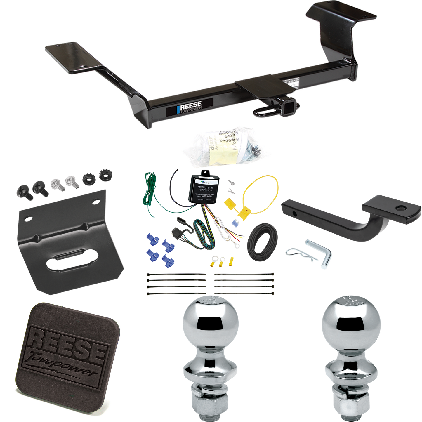 Se adapta al paquete de enganche de remolque Pontiac Bonneville 2000-2005 con arnés de cableado de 4 planos + barra de tracción + bola de 1-7/8" + 2" + soporte de cableado + cubierta de enganche de Reese Towpower