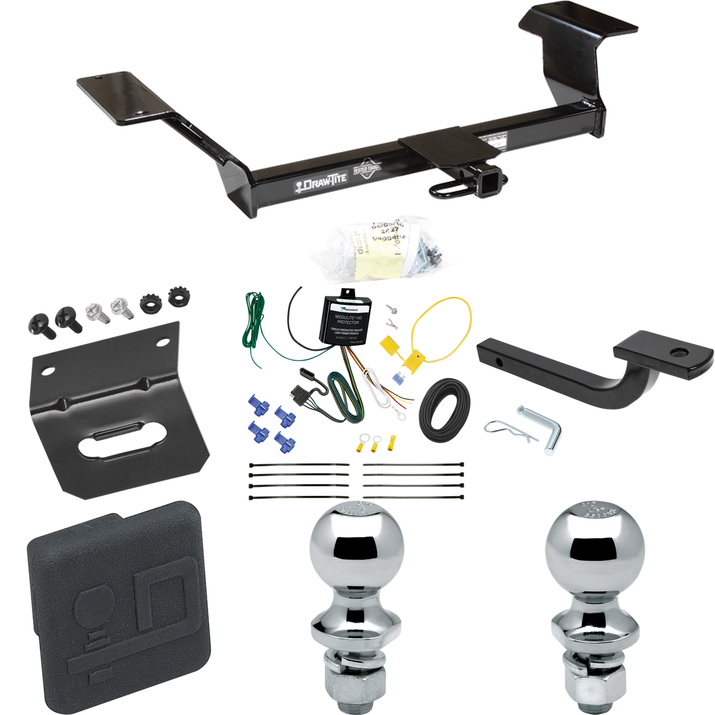 Se adapta al paquete de enganche de remolque Pontiac Bonneville 2000-2005 con arnés de cableado de 4 planos + barra de tracción + bola de 1-7/8" + 2" + soporte de cableado + cubierta de enganche de Draw-Tite