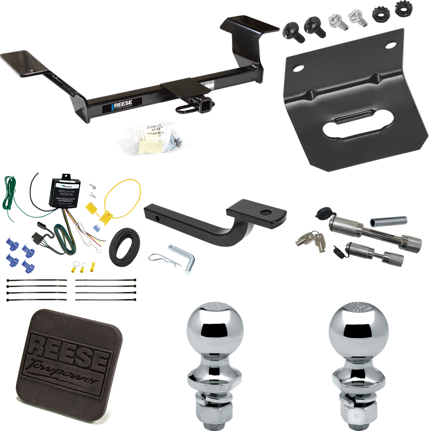 Fits 2000-2005 Pontiac Bonneville Trailer Hitch Tow PKG w/ 4-Flat Wiring Harness + Draw-Bar + 1-7/8" + 2" Ball + Wiring Bracket + Hitch Cover + Dual Hitch & Coupler Locks By Reese Towpower