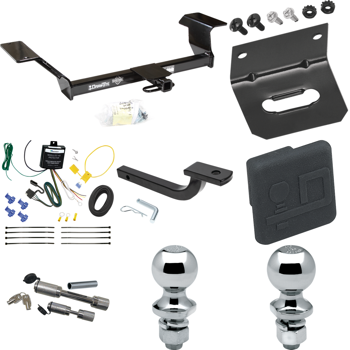 Fits 2000-2005 Pontiac Bonneville Trailer Hitch Tow PKG w/ 4-Flat Wiring Harness + Draw-Bar + 1-7/8" + 2" Ball + Wiring Bracket + Hitch Cover + Dual Hitch & Coupler Locks By Draw-Tite