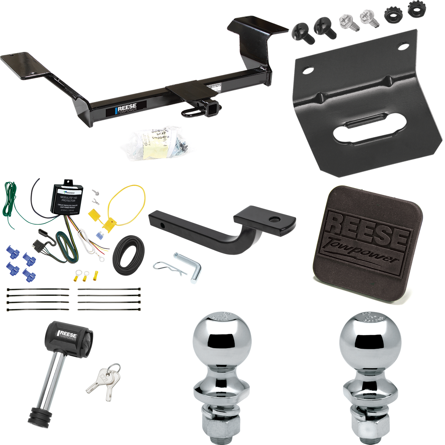 Fits 2000-2005 Pontiac Bonneville Trailer Hitch Tow PKG w/ 4-Flat Wiring Harness + Draw-Bar + 1-7/8" + 2" Ball + Wiring Bracket + Hitch Cover + Hitch Lock By Reese Towpower