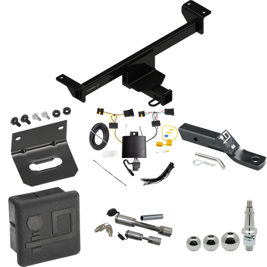 Fits 2019-2022 Infiniti QX50 Trailer Hitch Tow PKG w/ 4-Flat Wiring + Ball Mount w/ 2" Drop + Interchangeable Ball 1-7/8" & 2" & 2-5/16" + Wiring Bracket + Dual Hitch & Coupler Locks + Hitch Cover By Draw-Tite