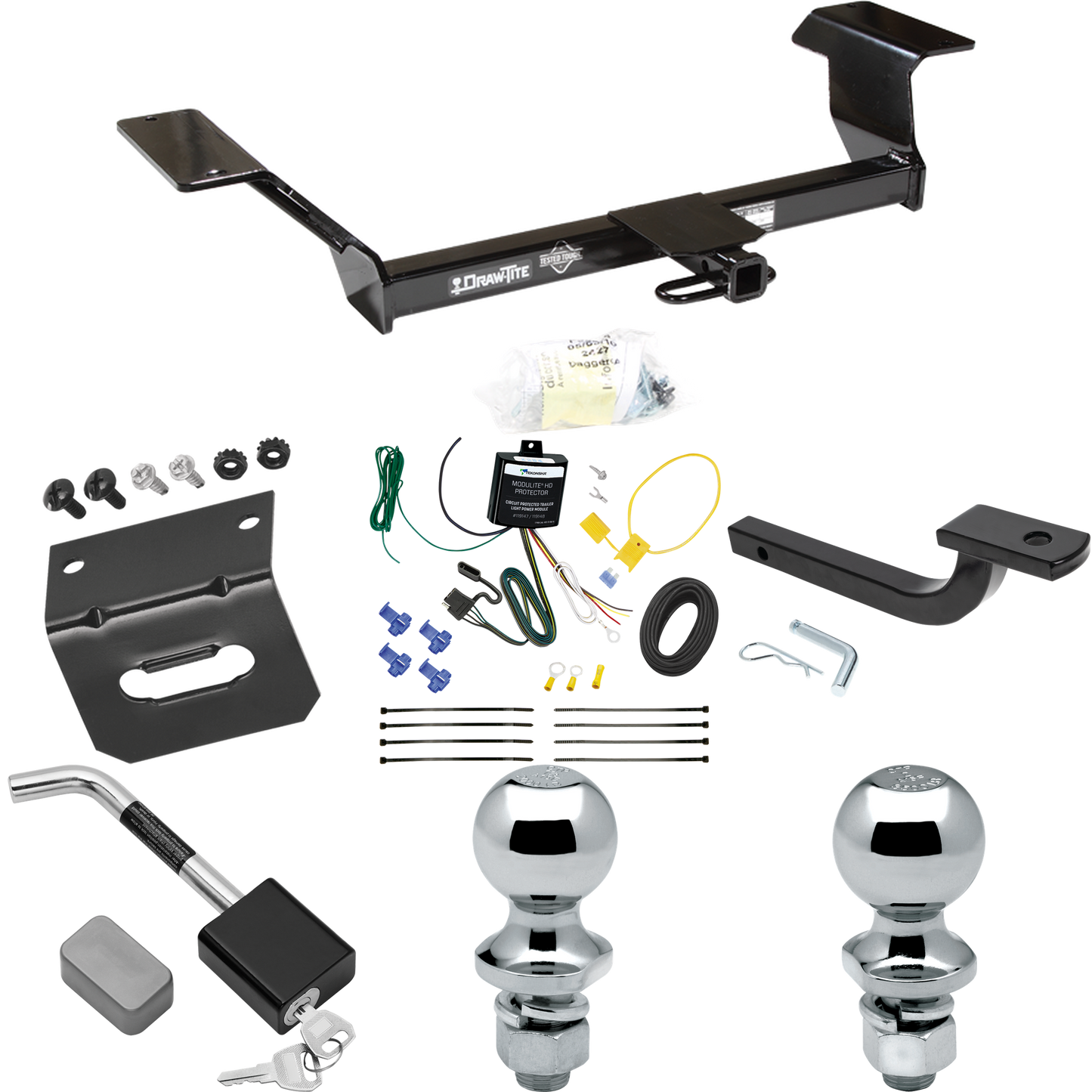 Se adapta al paquete de enganche de remolque Pontiac Bonneville 2000-2005 con arnés de cableado de 4 planos + barra de tracción + bola de 1-7/8" + 2" + soporte de cableado + bloqueo de enganche de Draw-Tite