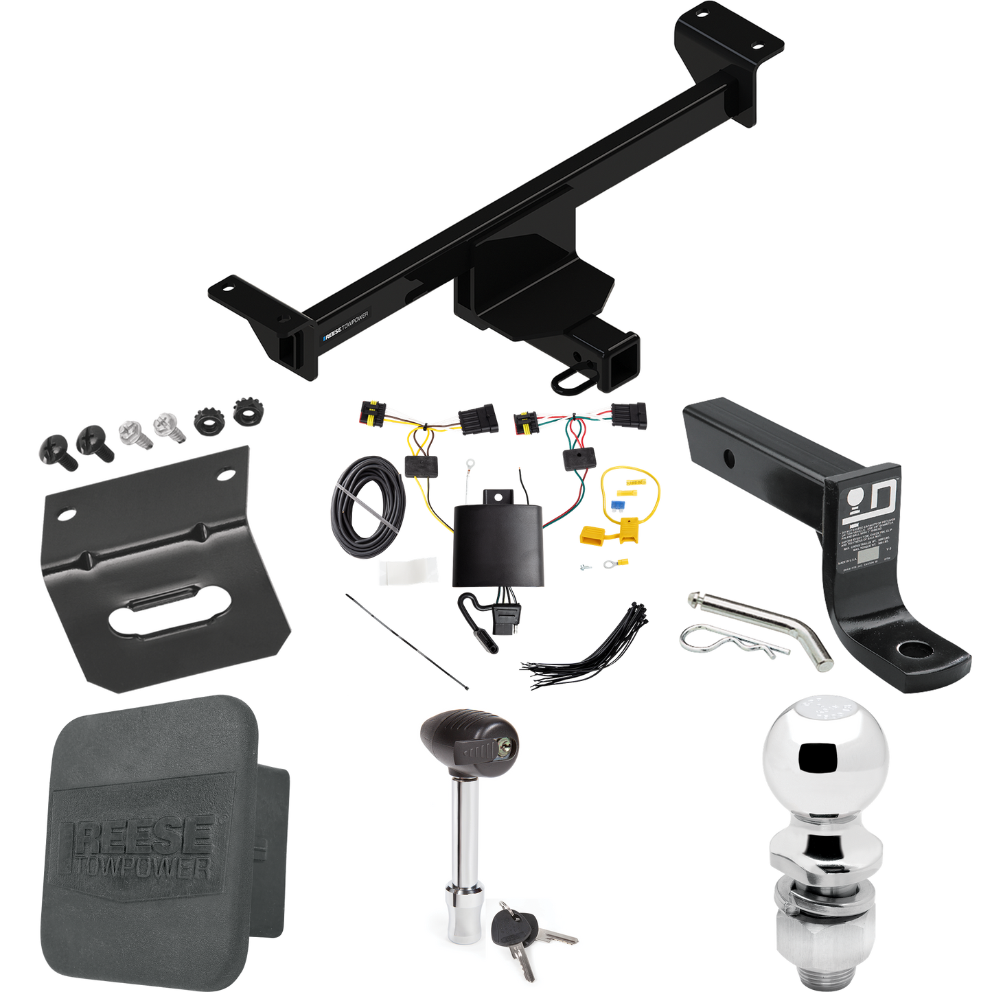 Fits 2019-2022 Infiniti QX50 Trailer Hitch Tow PKG w/ 4-Flat Wiring + Ball Mount w/ 4" Drop + 2" Ball + Wiring Bracket + Hitch Lock + Hitch Cover By Reese Towpower