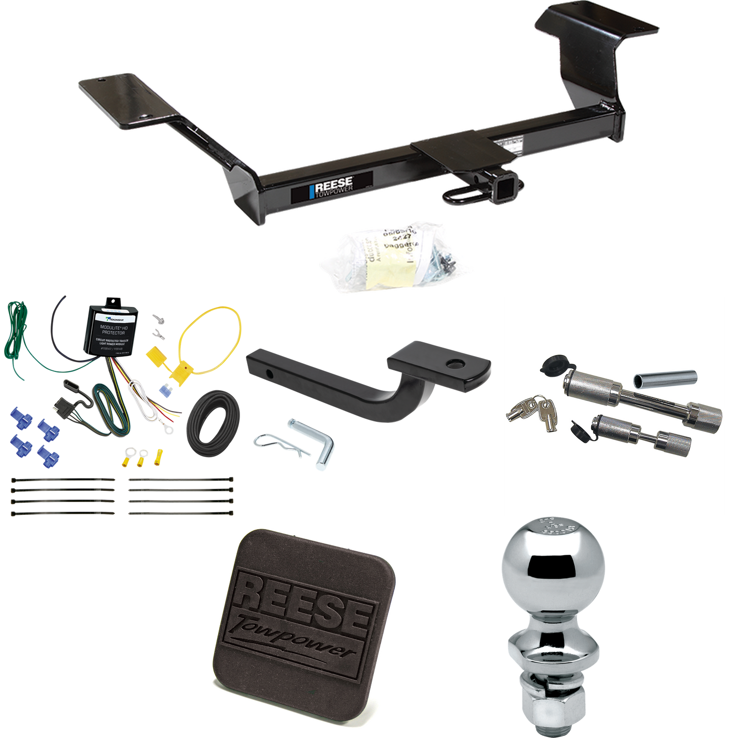 Fits 2000-2005 Pontiac Bonneville Trailer Hitch Tow PKG w/ 4-Flat Wiring Harness + Draw-Bar + 2" Ball + Hitch Cover + Dual Hitch & Coupler Locks By Reese Towpower