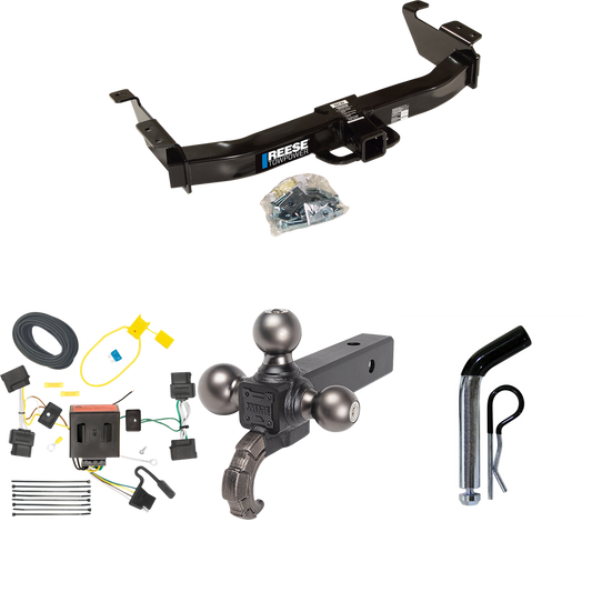 Fits 2008-2014 Ford E-350 Econoline Super Duty Trailer Hitch Tow PKG w/ 4-Flat Wiring Harness + Triple Ball Ball Mount 1-7/8" & 2" & 2-5/16" Trailer Balls w/ Tow Hook + Pin/Clip By Reese Towpower