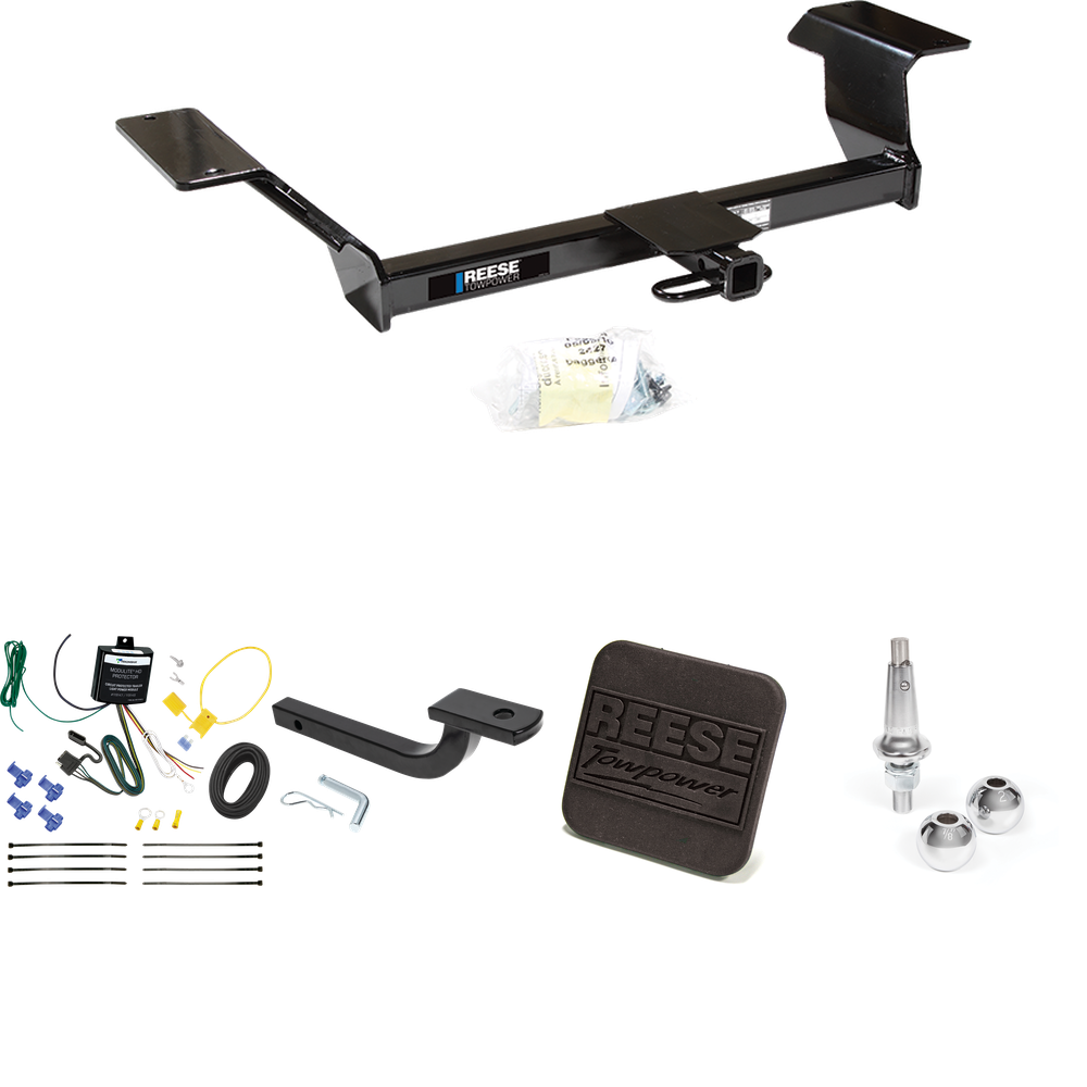 Fits 2000-2005 Pontiac Bonneville Trailer Hitch Tow PKG w/ 4-Flat Wiring Harness + Draw-Bar + Interchangeable 1-7/8" & 2" Balls + Hitch Cover By Reese Towpower