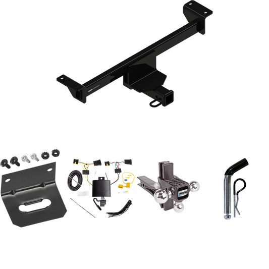 Fits 2019-2022 Infiniti QX50 Trailer Hitch Tow PKG w/ 4-Flat Wiring Harness + Adjustable Drop Rise Triple Ball Ball Mount 1-7/8" & 2" & 2-5/16" Trailer Balls + Pin/Clip + Wiring Bracket By Reese Towpower