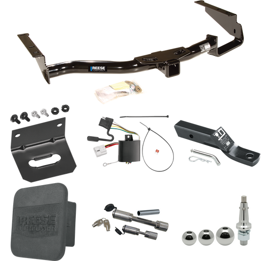 Fits 2004-2007 Toyota Highlander Trailer Hitch Tow PKG w/ 4-Flat Wiring + Ball Mount w/ 2" Drop + Interchangeable Ball 1-7/8" & 2" & 2-5/16" + Wiring Bracket + Dual Hitch & Coupler Locks + Hitch Cover By Reese Towpower