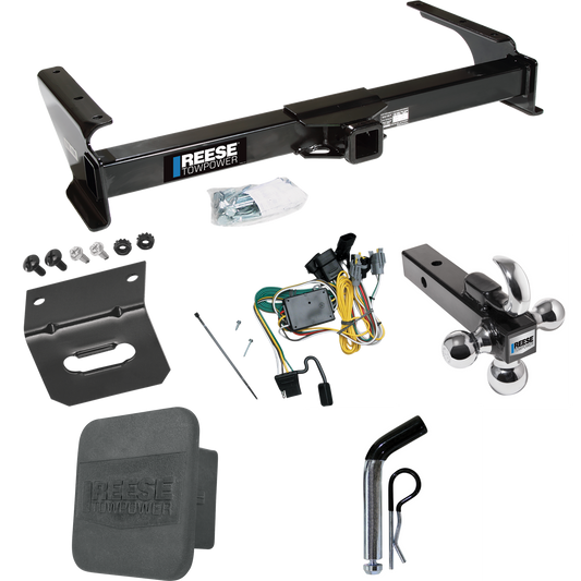 Fits 1992-1994 Ford E-250 Econoline Trailer Hitch Tow PKG w/ 4-Flat Wiring Harness + Triple Ball Ball Mount 1-7/8" & 2" & 2-5/16" Trailer Balls w/ Tow Hook + Pin/Clip + Hitch Cover + Wiring Bracket By Reese Towpower