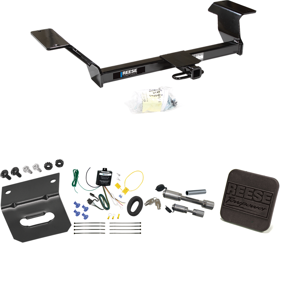 Se adapta al paquete de enganche de remolque Pontiac Bonneville 2000-2005 con arnés de cableado plano de 4 + cubierta de enganche + enganche doble y cerraduras de acoplador de Reese Towpower