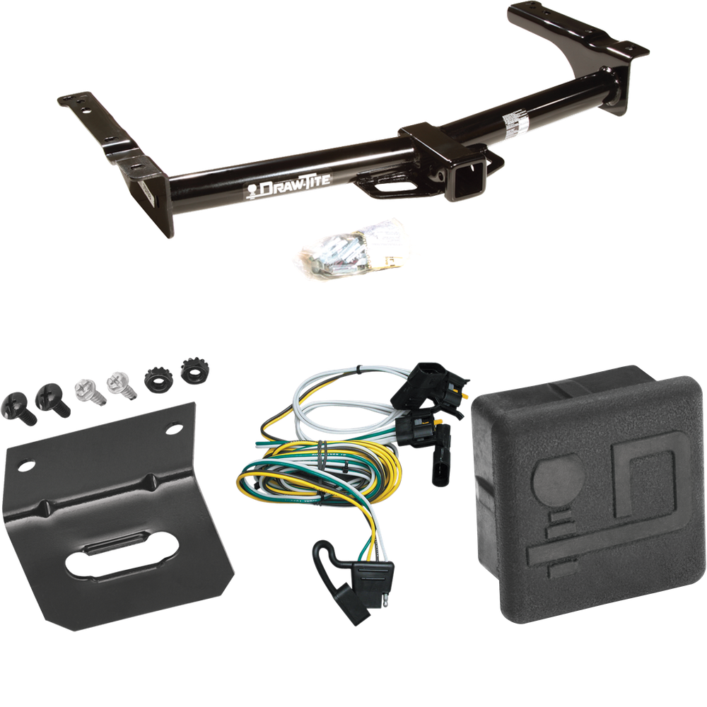 Fits 1995-2002 Ford E-250 Econoline Trailer Hitch Tow PKG w/ 4-Flat Wiring Harness + Wiring Bracket + Hitch Cover By Draw-Tite