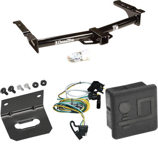 Fits 1995-2002 Ford E-250 Econoline Trailer Hitch Tow PKG w/ 4-Flat Wiring Harness + Wiring Bracket + Hitch Cover By Draw-Tite