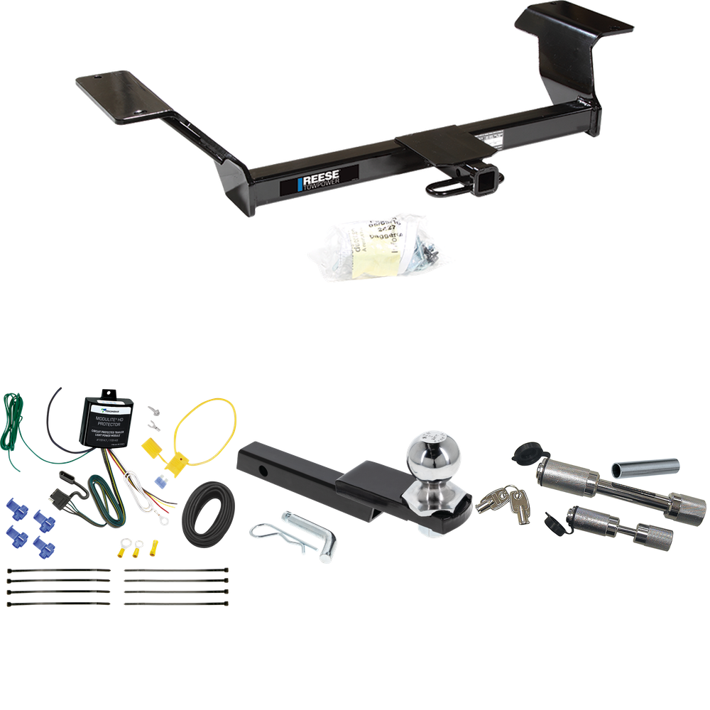 Se adapta al paquete de enganche de remolque Pontiac Bonneville 2000-2005 con arnés de cableado de 4 planos + kit de inicio de enclavamiento con bola de 2" Caída de 1-1/4" Elevación de 3/4" + Enganche doble y bloqueos de acoplador de Reese Towpower