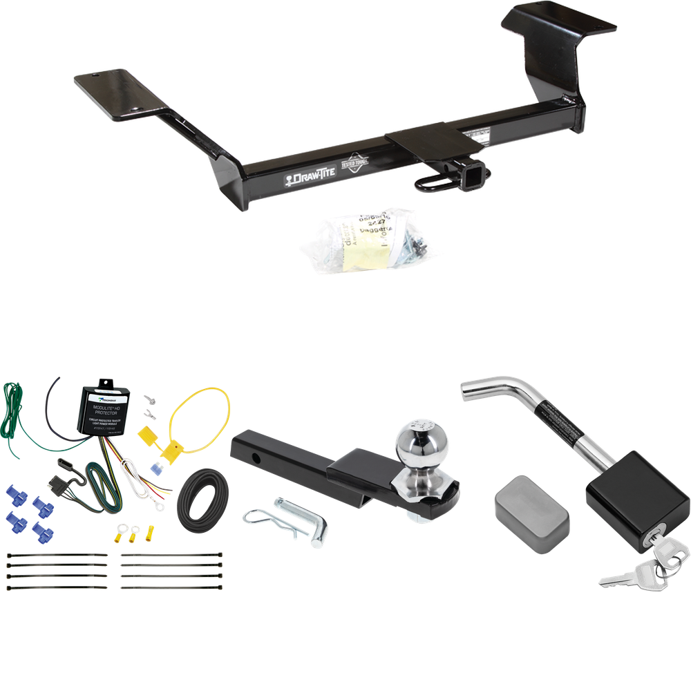 Se adapta al paquete de enganche de remolque Pontiac Bonneville 2000-2005 con arnés de cableado de 4 planos + kit de inicio de enclavamiento con bola de 2 pulgadas, caída de 1-1/4 pulgadas, elevación de 3/4 pulgadas + bloqueo de enganche de Draw-Tite