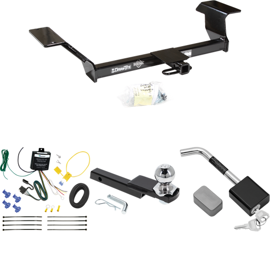 Se adapta al paquete de enganche de remolque Pontiac Bonneville 2000-2005 con arnés de cableado de 4 planos + kit de inicio de enclavamiento con bola de 2 pulgadas, caída de 1-1/4 pulgadas, elevación de 3/4 pulgadas + bloqueo de enganche de Draw-Tite