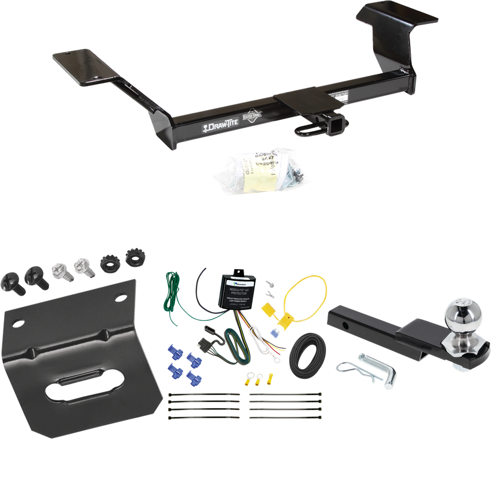 Fits 2000-2005 Pontiac Bonneville Trailer Hitch Tow PKG w/ 4-Flat Wiring Harness + Interlock Starter Kit w/ 2" Ball 1-1/4" Drop 3/4" Rise + Wiring Bracket By Draw-Tite