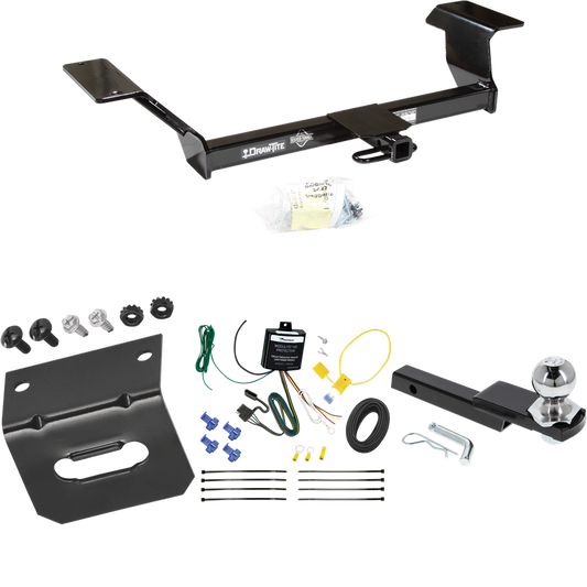 Fits 2000-2005 Pontiac Bonneville Trailer Hitch Tow PKG w/ 4-Flat Wiring Harness + Interlock Starter Kit w/ 2" Ball 1-1/4" Drop 3/4" Rise + Wiring Bracket By Draw-Tite