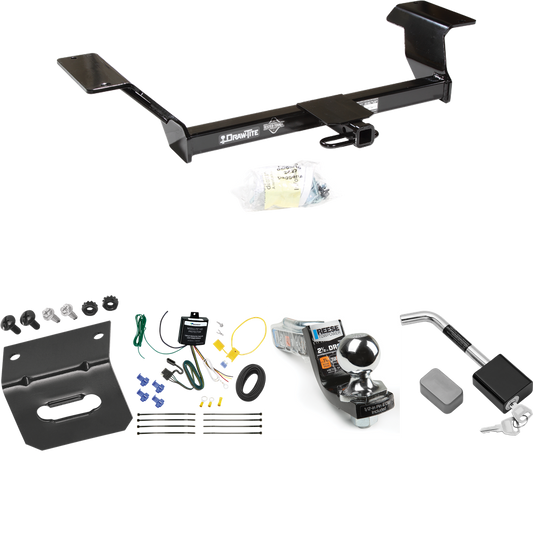 Fits 2001-2003 Oldsmobile Aurora Trailer Hitch Tow PKG w/ 4-Flat Wiring Harness + Interlock Starter Kit w/ 2" Ball 2-1/2" Drop 2" Rise + Wiring Bracket + Hitch Lock By Draw-Tite