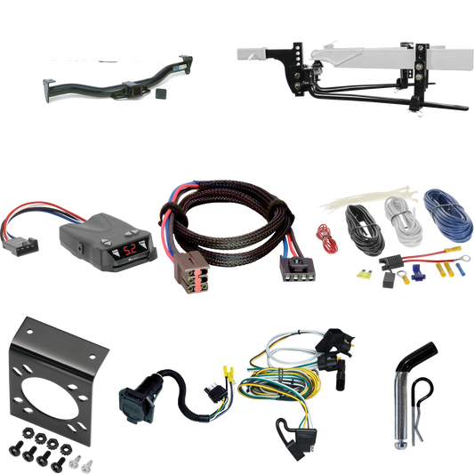 Fits 1995-2002 Ford E-150 Econoline Trailer Hitch Tow PKG w/ 6K Round Bar Weight Distribution Hitch w/ 2-5/16" Ball + Pin/Clip + Tekonsha Brakeman IV Brake Control + Plug & Play BC Adapter + 7-Way RV Wiring By Reese Towpower