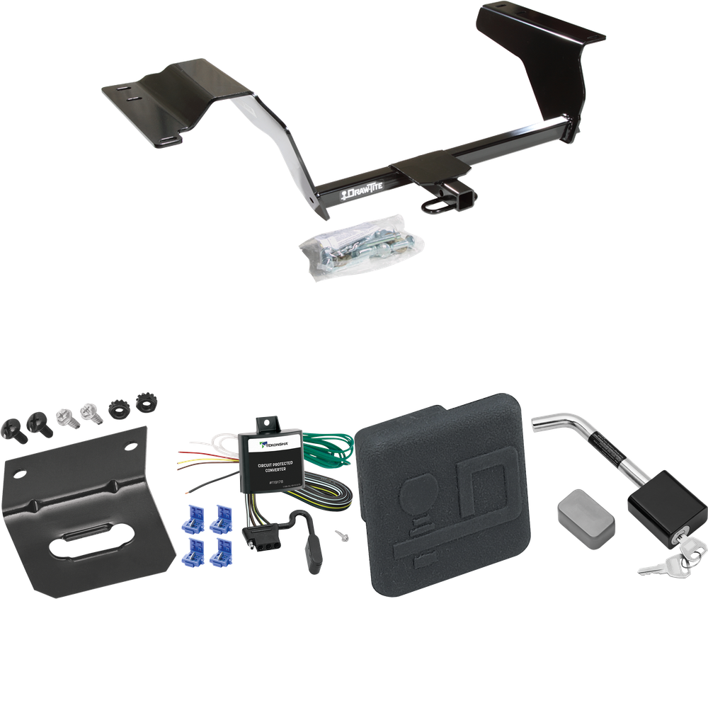 Fits 2005-2007 Saturn Ion 3 Trailer Hitch Tow PKG w/ 4-Flat Wiring Harness + Hitch Cover + Hitch Lock (For w/2.4 Liter Engine Models) By Draw-Tite