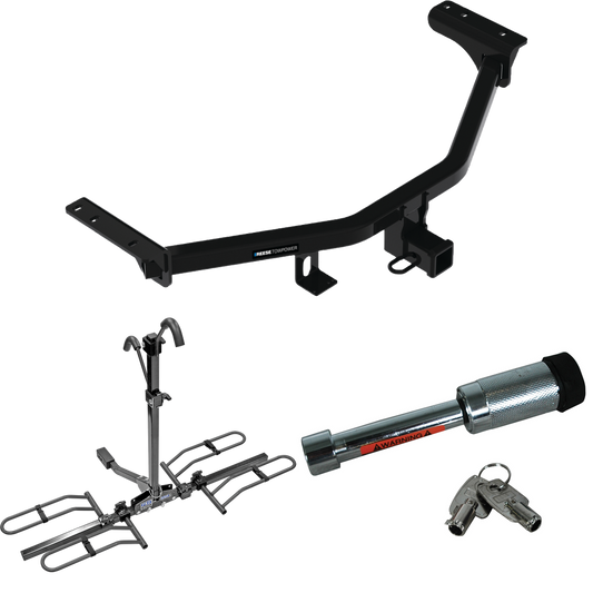 Fits 2022-2022 Infiniti QX60 Trailer Hitch Tow PKG w/ 2 Bike Plaform Style Carrier Rack + Hitch Lock (For w/Factory Tow Package Models) By Reese Towpower