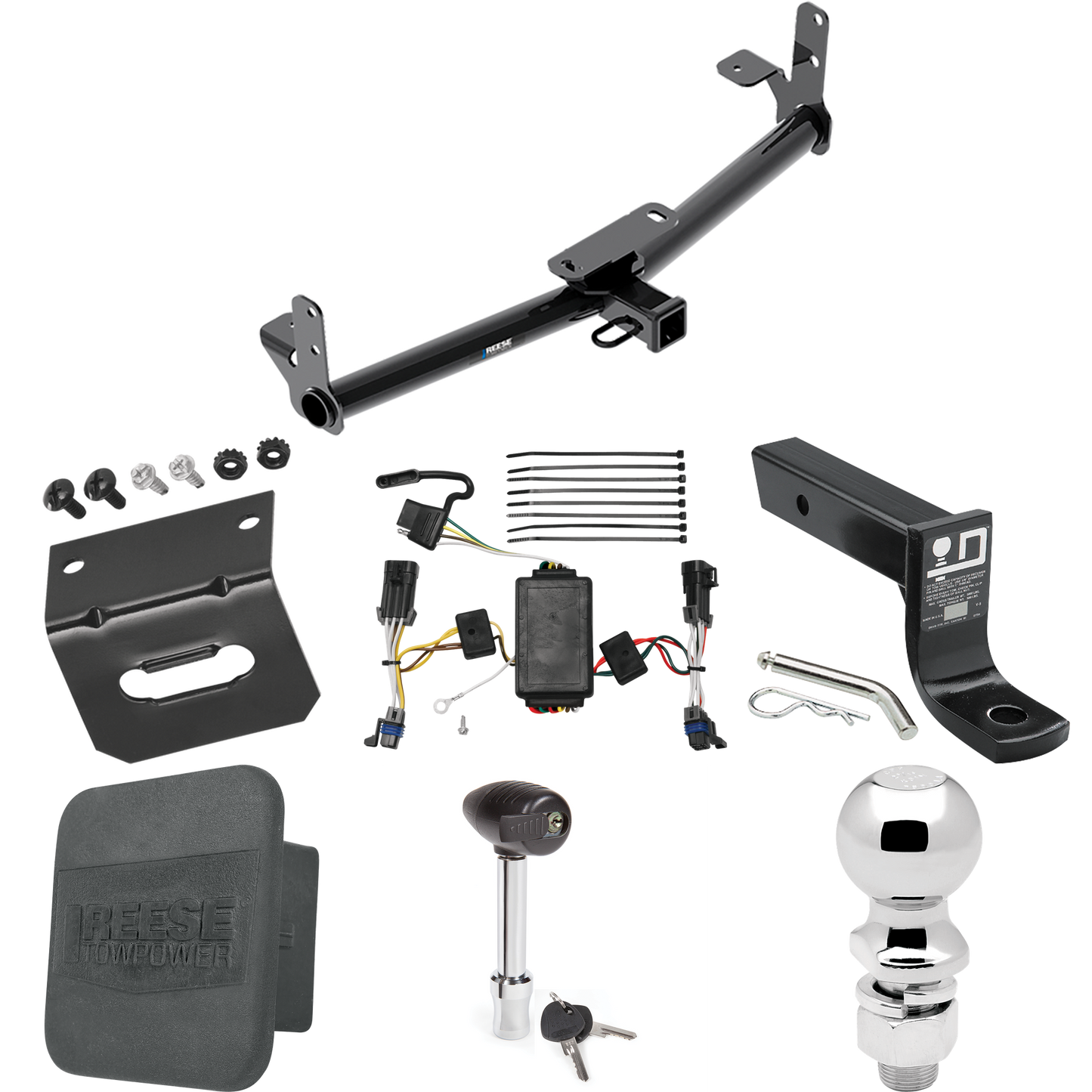 Fits 2002-2007 Saturn Vue Trailer Hitch Tow PKG w/ 4-Flat Wiring + Ball Mount w/ 4" Drop + 2-5/16" Ball + Wiring Bracket + Hitch Lock + Hitch Cover (Excludes: Redline Models) By Reese Towpower