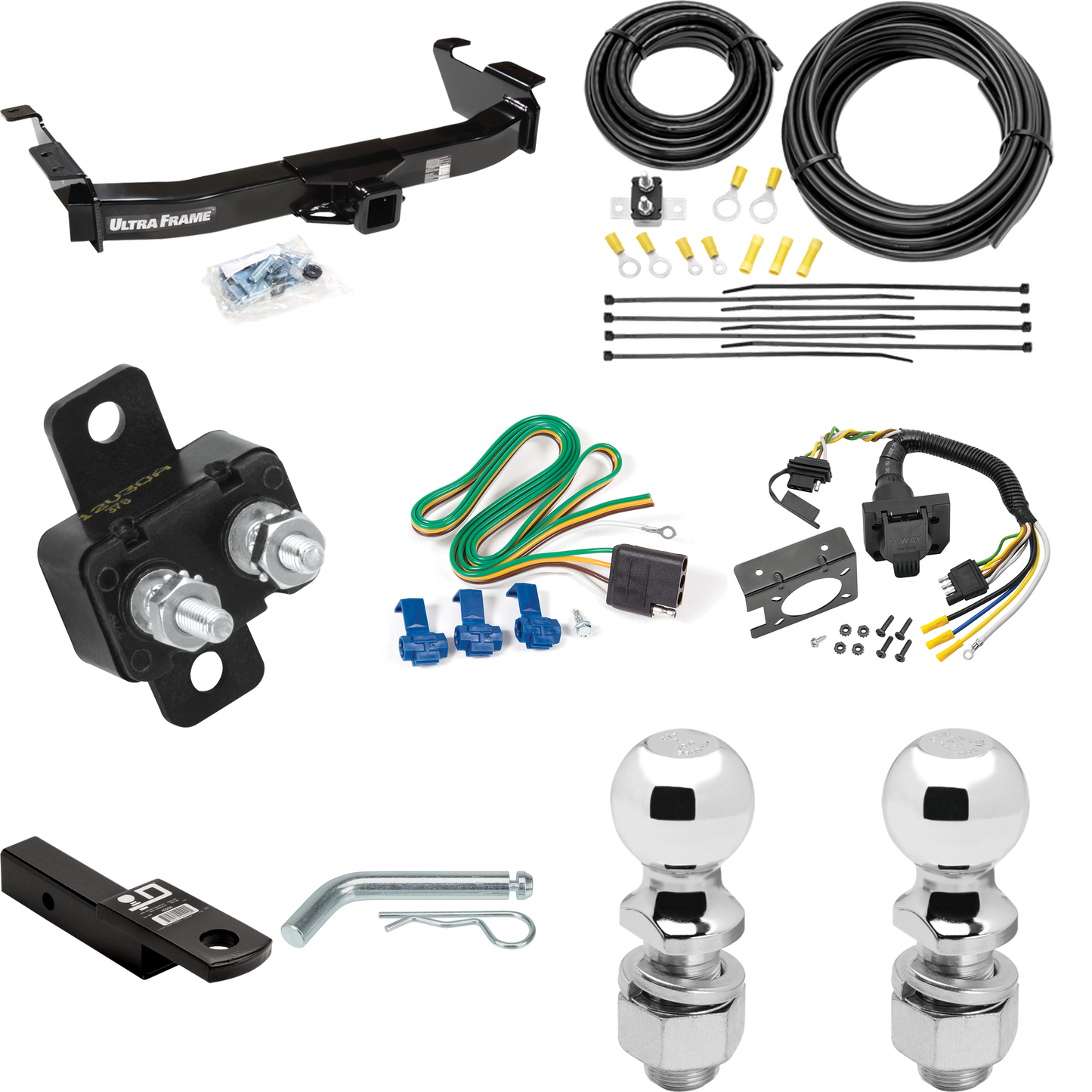 Se adapta al paquete de enganche de remolque Ford E-350 Econoline Super Duty 2003-2007 con cableado RV de 7 vías + bola de 2" y 2-5/16" + soporte de caída de Draw-Tite