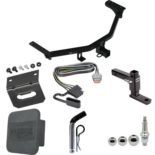 Fits 2022-2022 Infiniti QX60 Trailer Hitch Tow PKG w/ 4-Flat Wiring + Adjustable Drop Rise Ball Mount + Pin/Clip + Inerchangeable 1-7/8" & 2" & 2-5/16" Balls + Wiring Bracket + Hitch Cover (For w/Factory Tow Package Models) By Reese Towpower