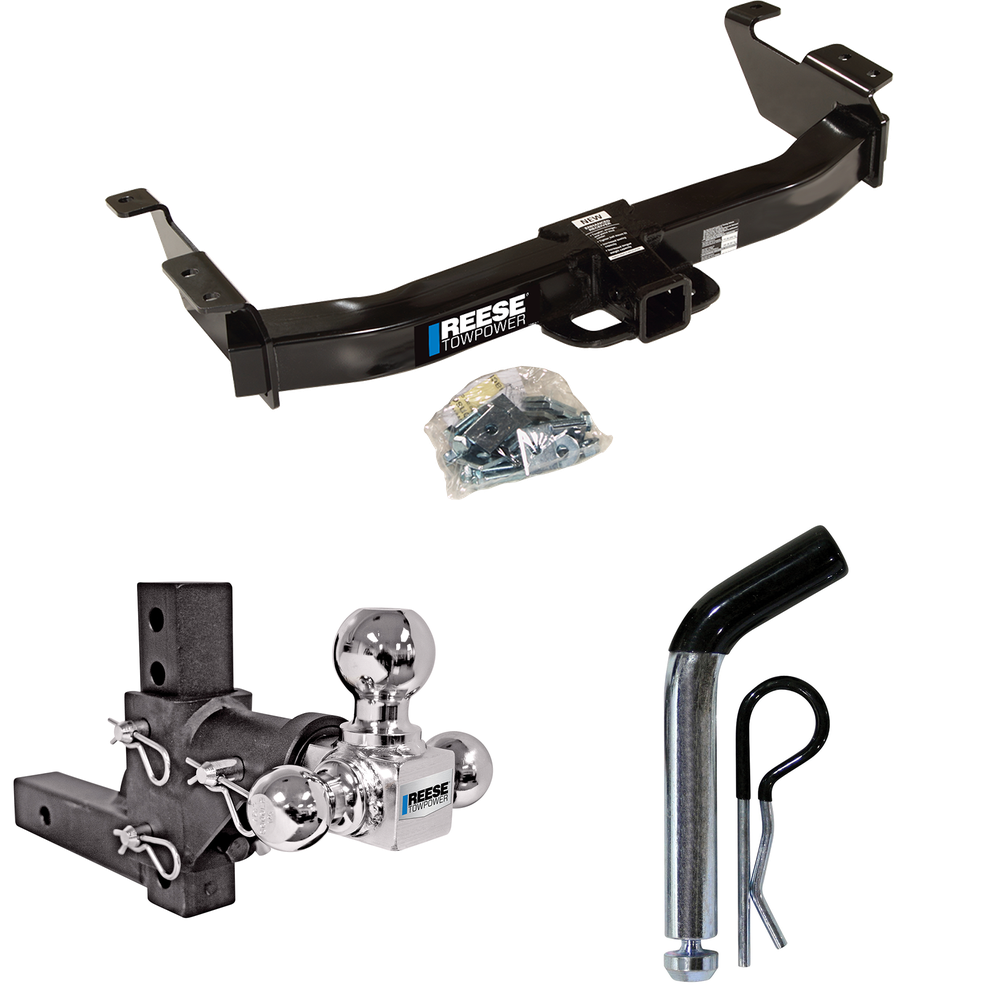 Se adapta al paquete de enganche de remolque Ford E-250 Econoline 2000-2014 con soporte de bola triple ajustable con elevación de caída, bolas de remolque de 1-7/8" y 2" y 2-5/16" + pasador/clip de Reese Towpower