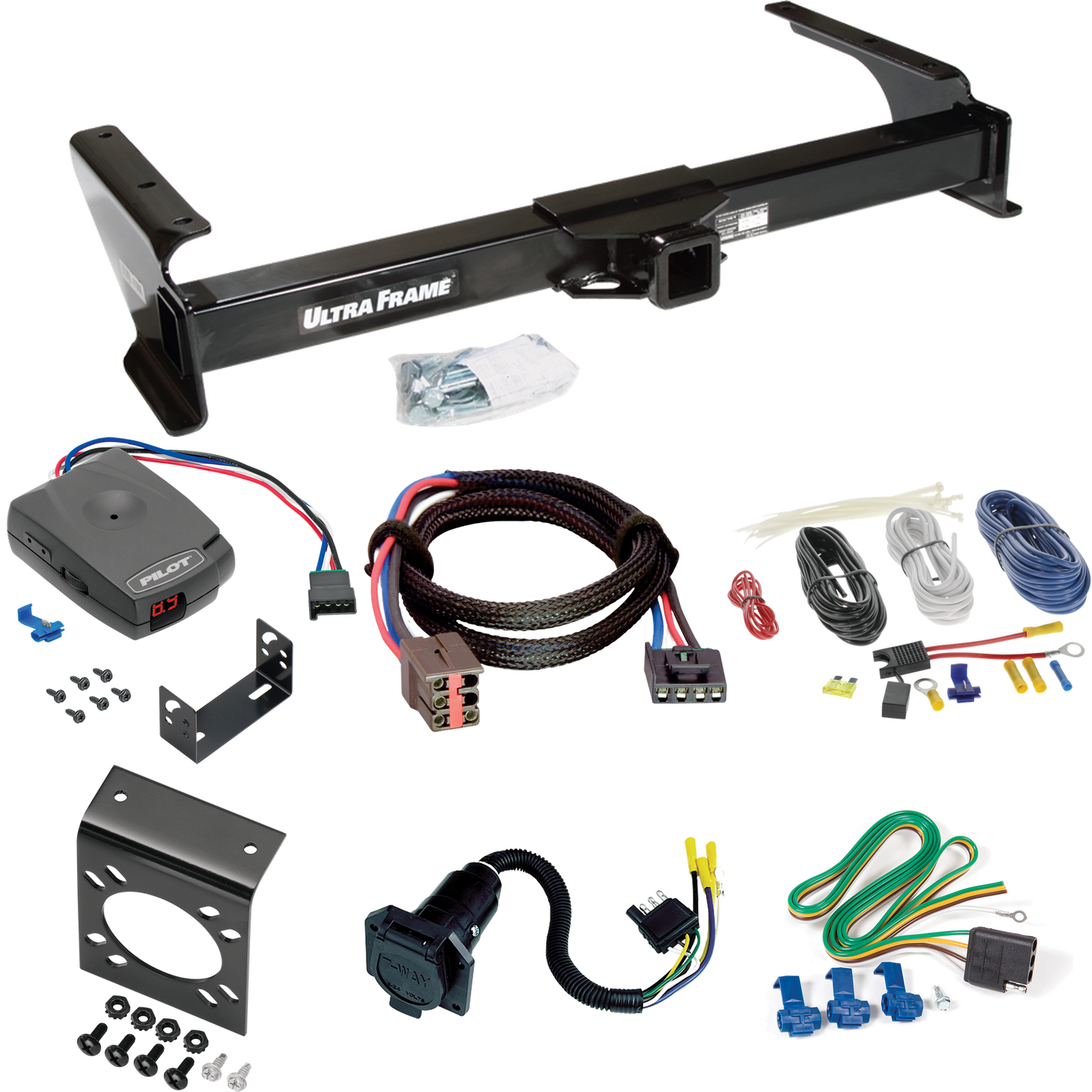 Fits 2003-2007 Ford E-250 Econoline Trailer Hitch Tow PKG w/ Pro Series Pilot Brake Control + Plug & Play BC Adapter + 7-Way RV Wiring By Draw-Tite