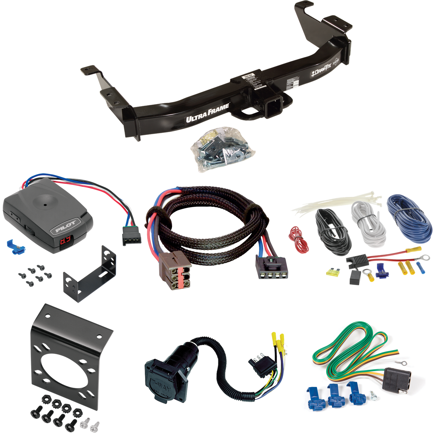 Fits 2003-2007 Ford E-250 Econoline Trailer Hitch Tow PKG w/ Pro Series Pilot Brake Control + Plug & Play BC Adapter + 7-Way RV Wiring By Draw-Tite