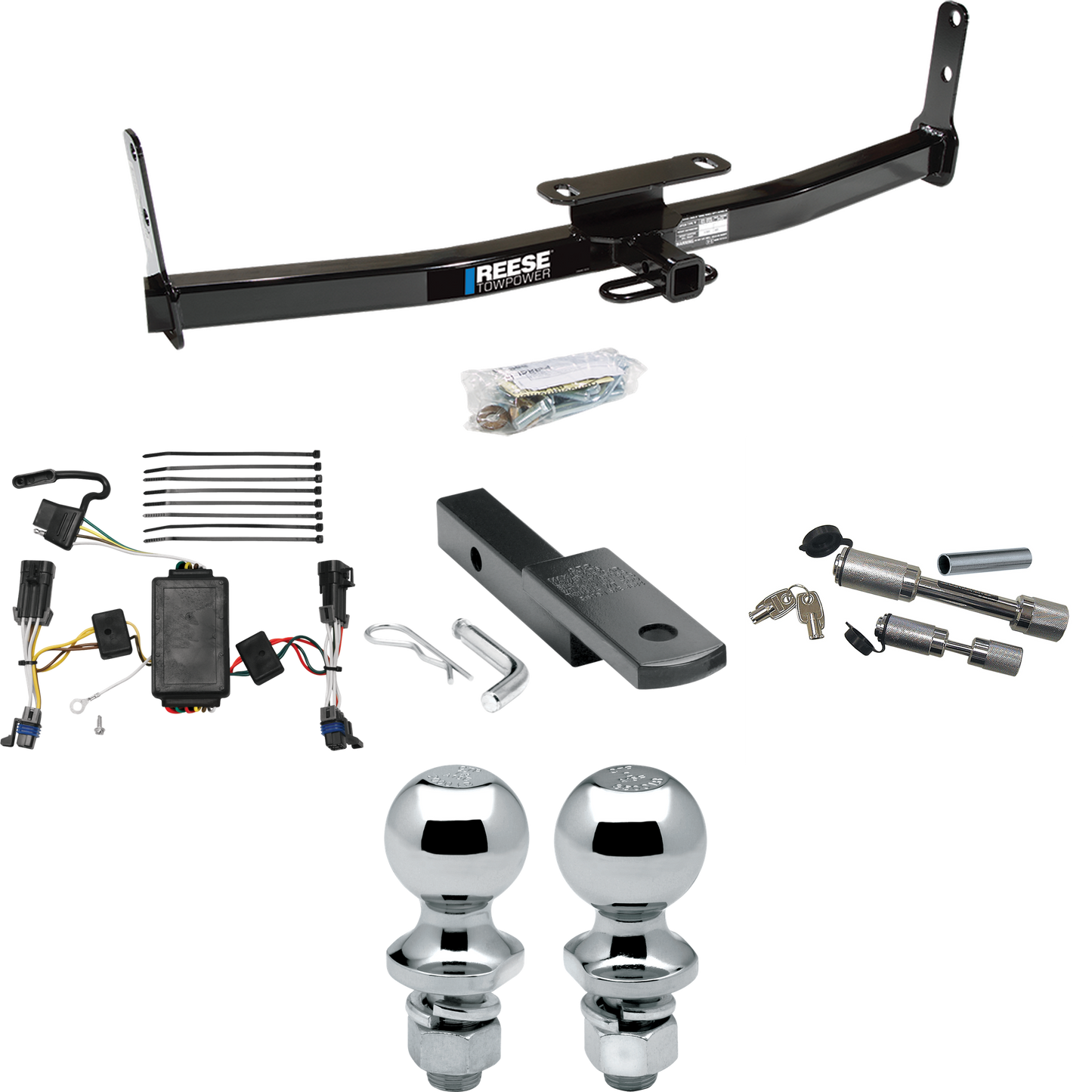 Fits 2002-2007 Saturn Vue Trailer Hitch Tow PKG w/ 4-Flat Wiring Harness + Draw-Bar + 1-7/8" + 2" Ball + Dual Hitch & Coupler Locks (Excludes: Redline Models) By Reese Towpower