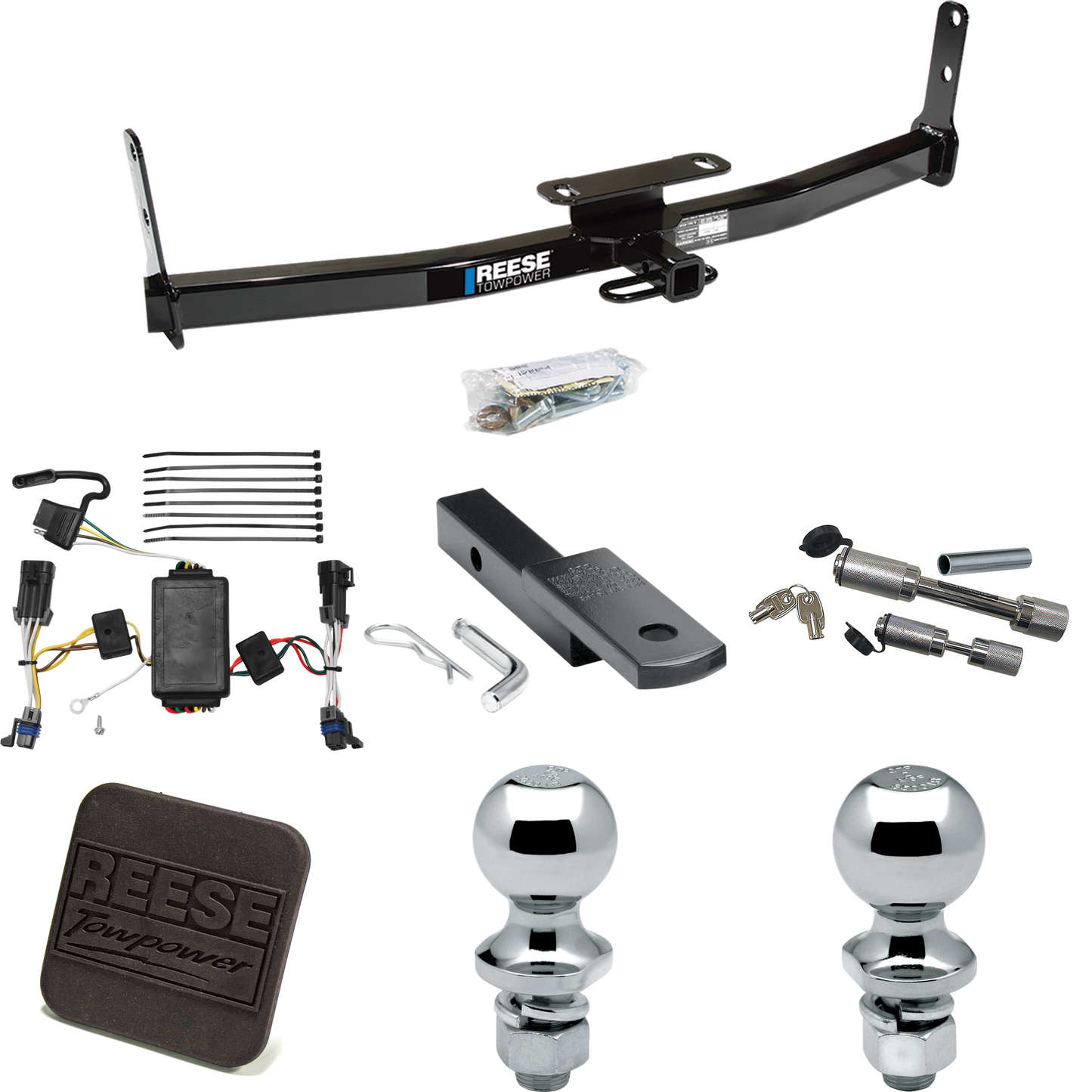 Fits 2002-2007 Saturn Vue Trailer Hitch Tow PKG w/ 4-Flat Wiring Harness + Draw-Bar + 1-7/8" + 2" Ball + Hitch Cover + Dual Hitch & Coupler Locks (Excludes: Redline Models) By Reese Towpower