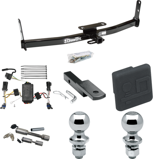 Fits 2002-2007 Saturn Vue Trailer Hitch Tow PKG w/ 4-Flat Wiring Harness + Draw-Bar + 1-7/8" + 2" Ball + Hitch Cover + Dual Hitch & Coupler Locks (Excludes: Redline Models) By Draw-Tite