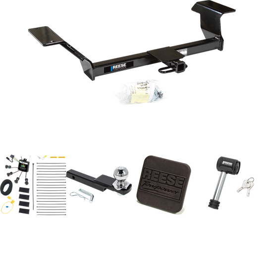 Fits 2000-2005 Pontiac Bonneville Trailer Hitch Tow PKG w/ 4-Flat Zero Contact "No Splice" Wiring Harness + Interlock Starter Kit w/ 2" Ball 1-1/4" Drop 3/4" Rise + Hitch Cover + Hitch Lock By Reese Towpower