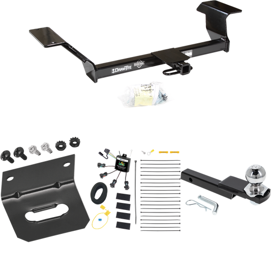 Fits 2001-2003 Oldsmobile Aurora Trailer Hitch Tow PKG w/ 4-Flat Zero Contact "No Splice" Wiring Harness + Interlock Starter Kit w/ 2" Ball 1-1/4" Drop 3/4" Rise + Wiring Bracket By Draw-Tite